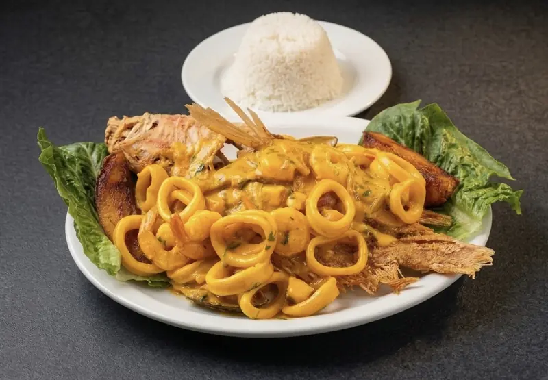 Pargo a lo Macho, whole red snapper in seafood sauce