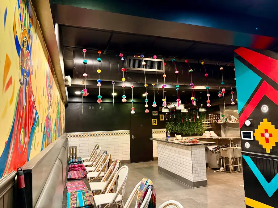 Main dining room with hanging pompons